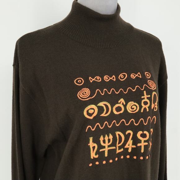 Crisca Sweater Womens 6 US 36 EU Brown Wool Embroidered Mock Neck Y2K Vintage - Picture 13 of 13
